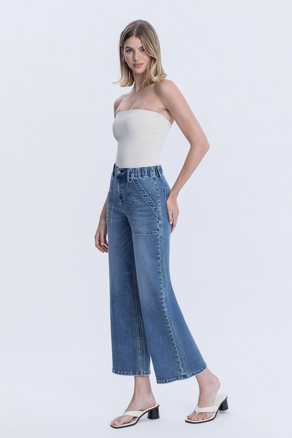 High Rise Elastic Waistband Jeans