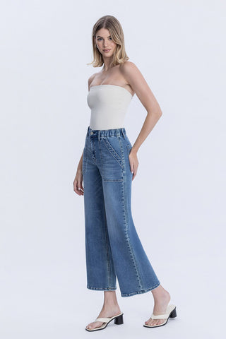 High Rise Elastic Waistband Jeans