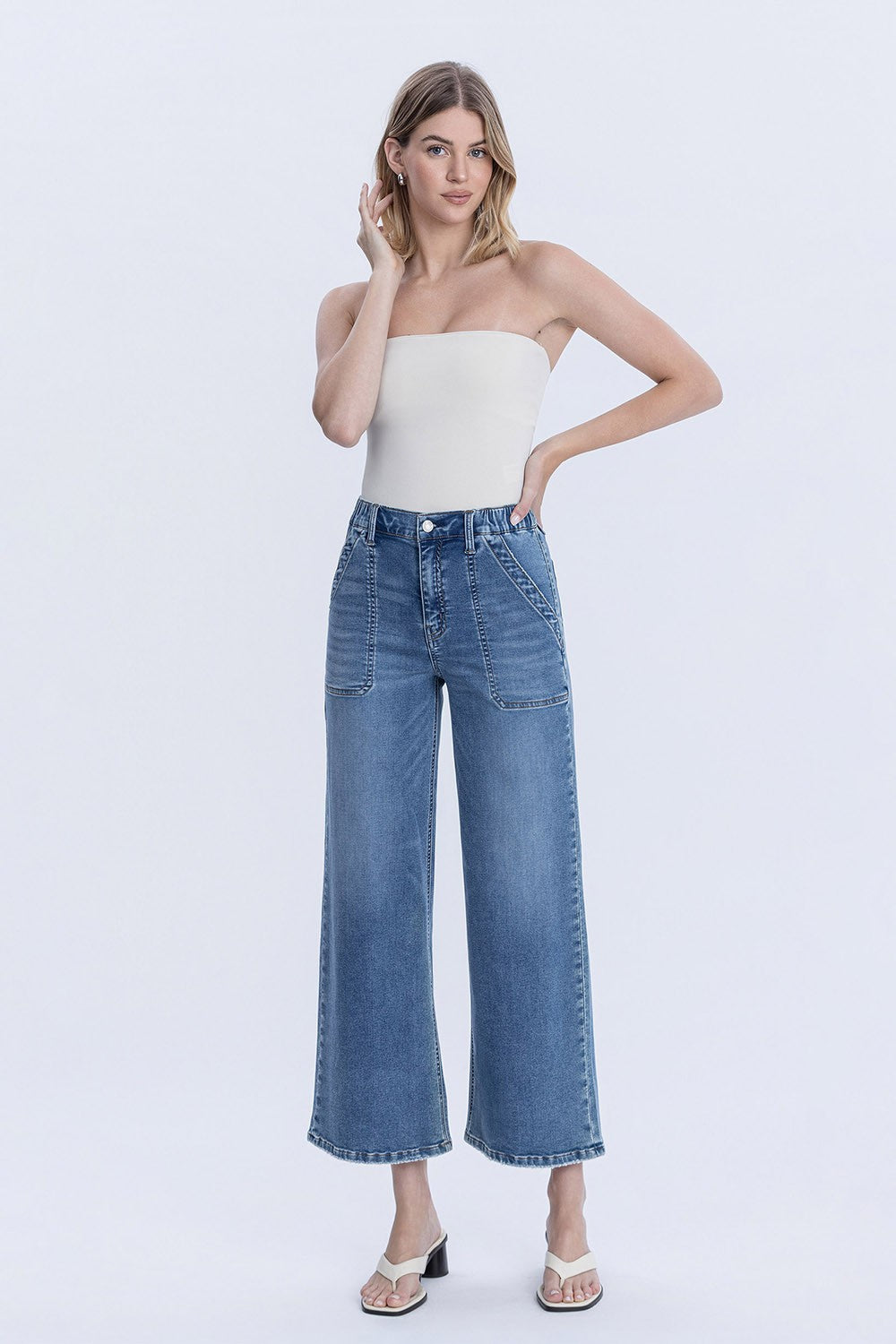 High Rise Elastic Waistband Jeans