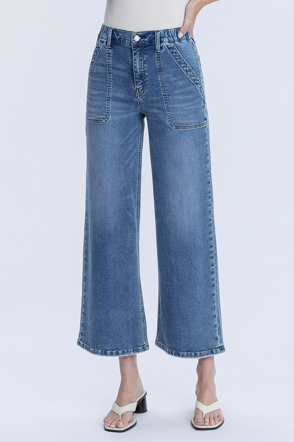 High Rise Elastic Waistband Jeans