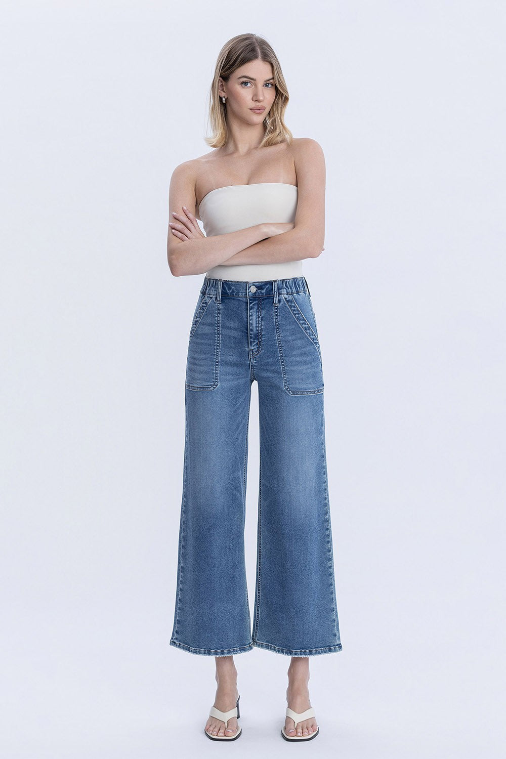 High Rise Elastic Waistband Jeans