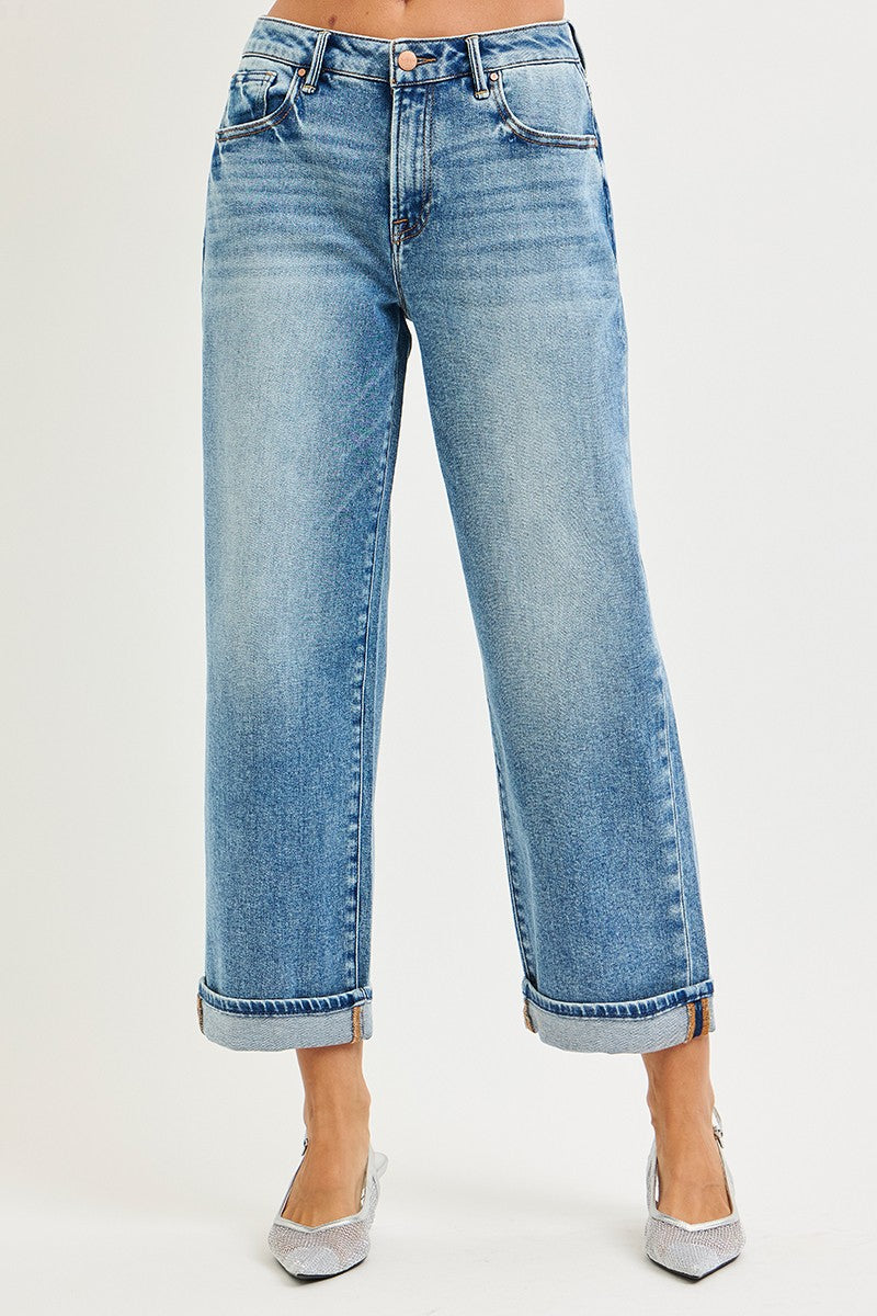Mid Rise Cuff Boyfriend Jeans