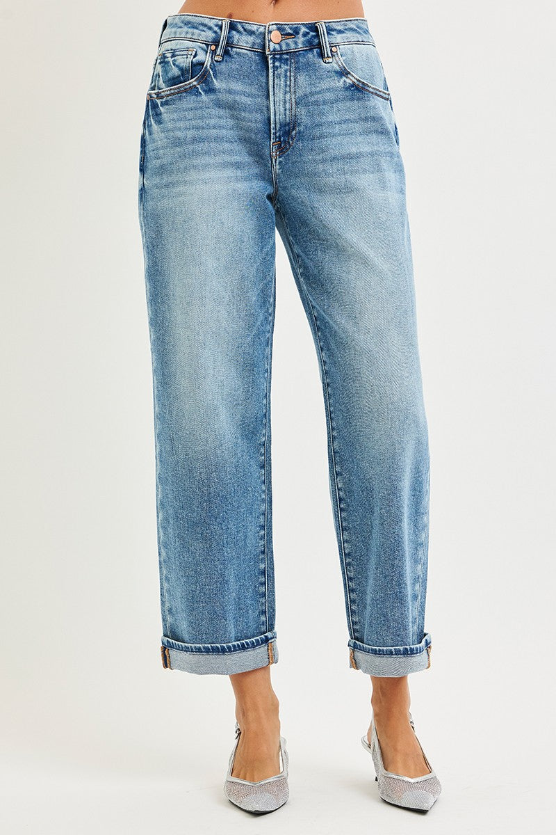 Mid Rise Cuff Boyfriend Jeans