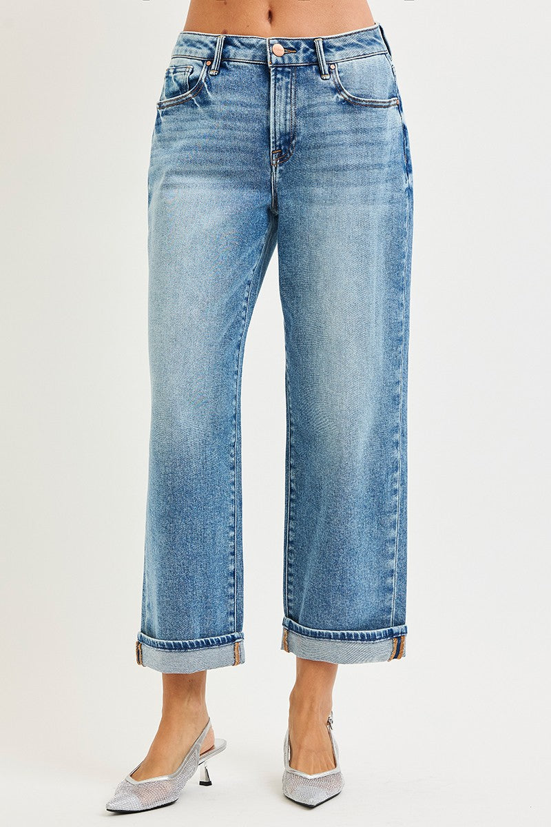 Mid Rise Cuff Boyfriend Jeans