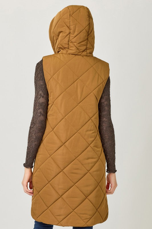 Quilted Puffer Long Hoodie Vest