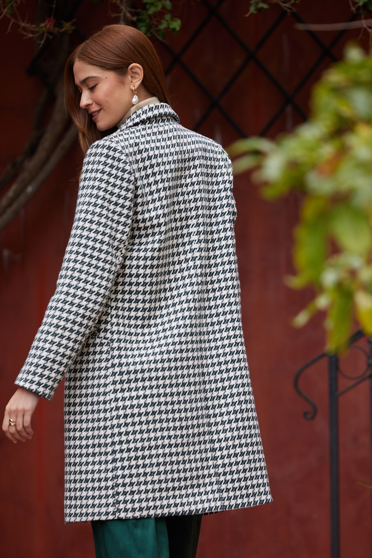 Houndstooth Coat in Green