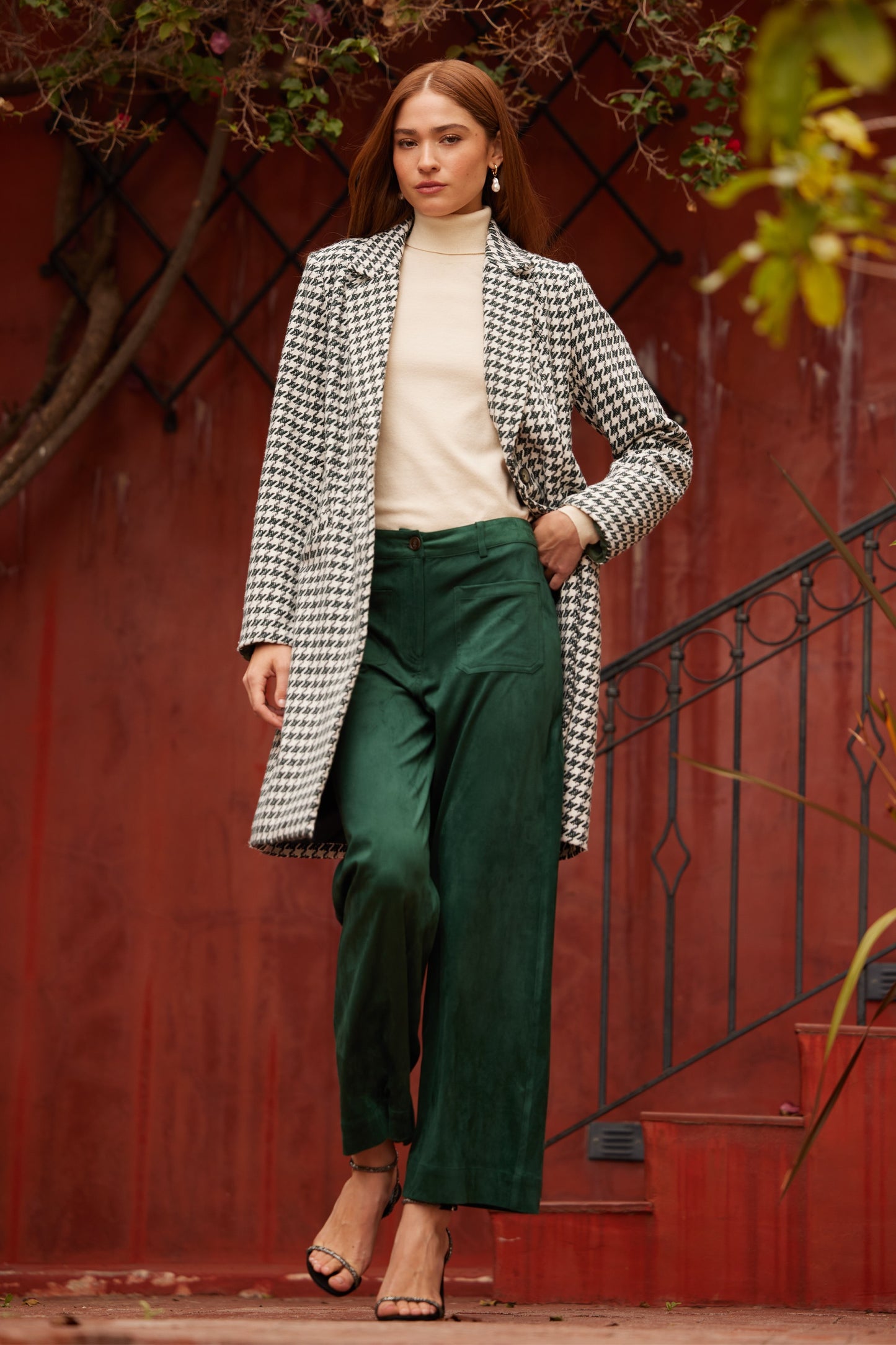 Houndstooth Coat in Green