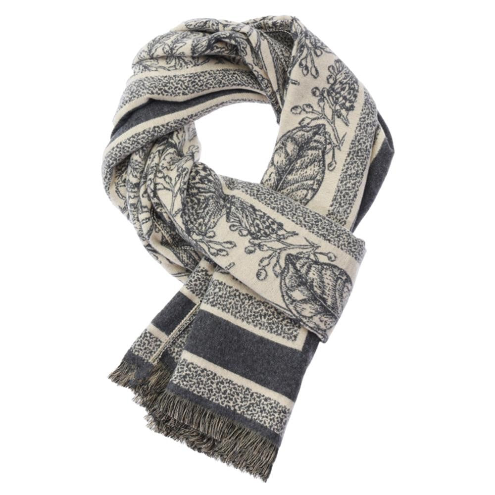 Leaf Patter Fringe Oblong Scarf