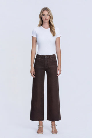 Chicory Coffee High Rise Coated Wide Leg Jeans