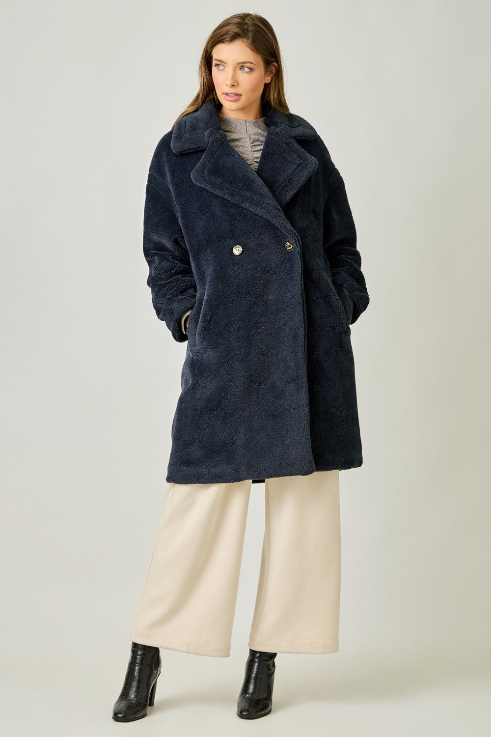 Double Breasted Faux Fur Coat