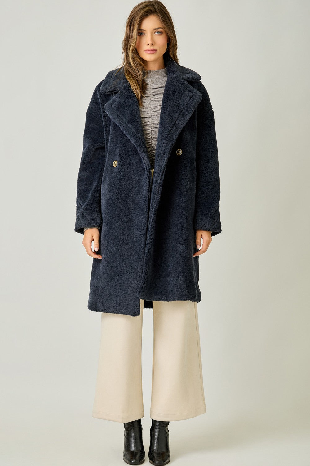 Double Breasted Faux Fur Coat