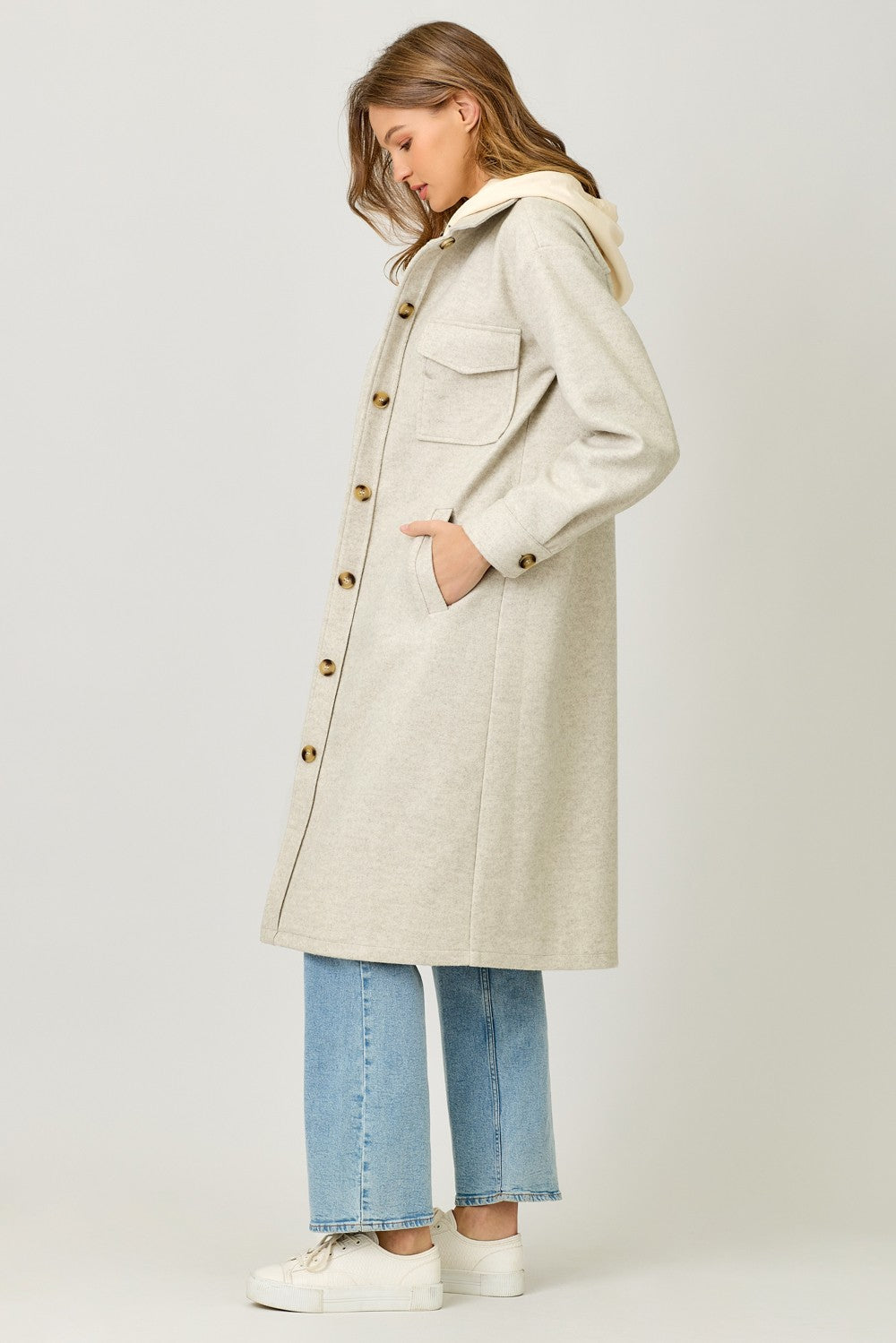 Twofer Hoodie Coat in Oatmeal