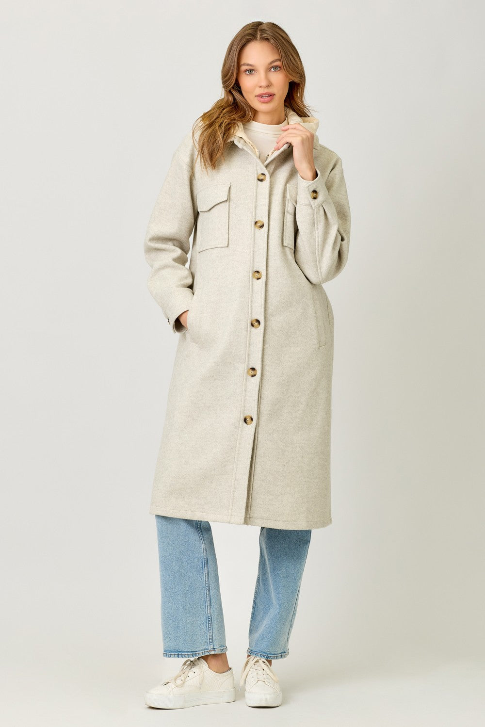 Twofer Hoodie Coat in Oatmeal