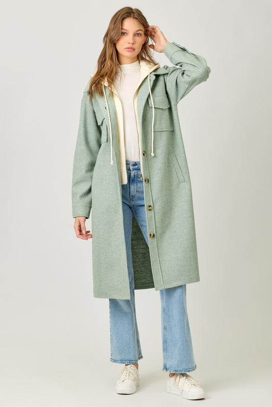 Twofer Hoodie Coat in Faded Seafoam