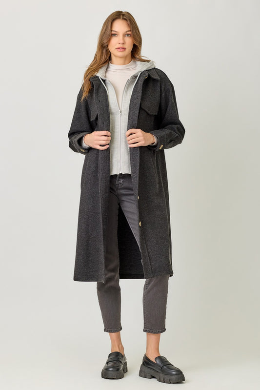 Twofer Hoodie Coat in Black