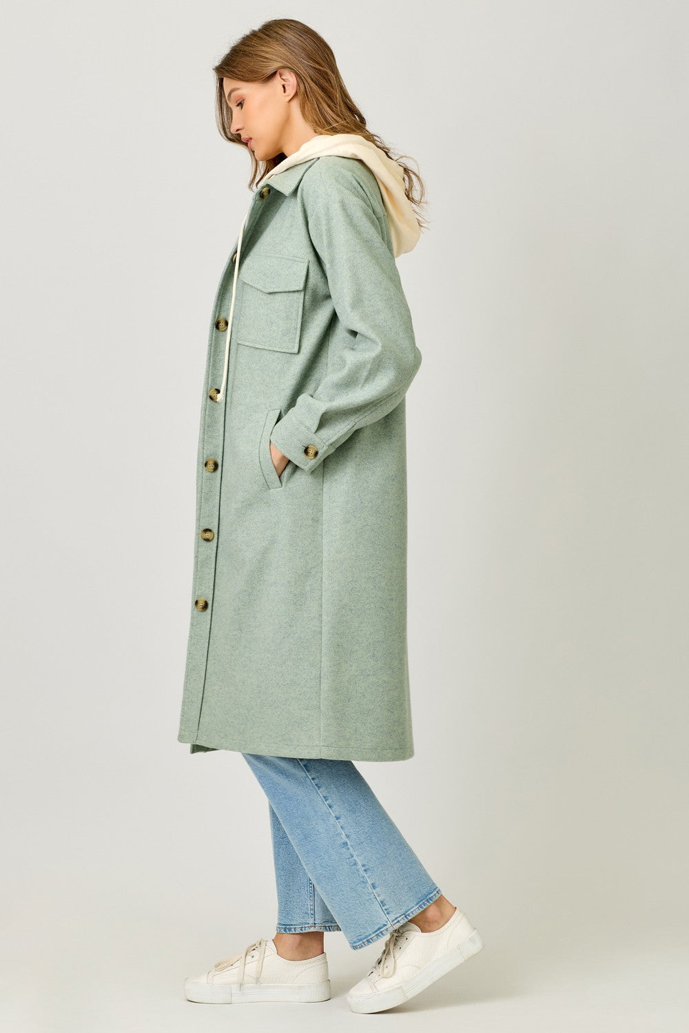 Twofer Hoodie Coat in Faded Seafoam
