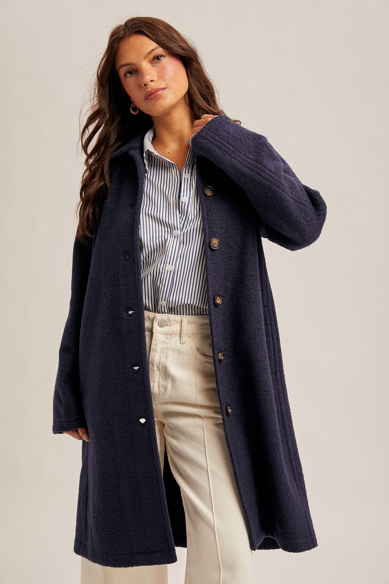 Teddy Texture Button Down Coat in Navy