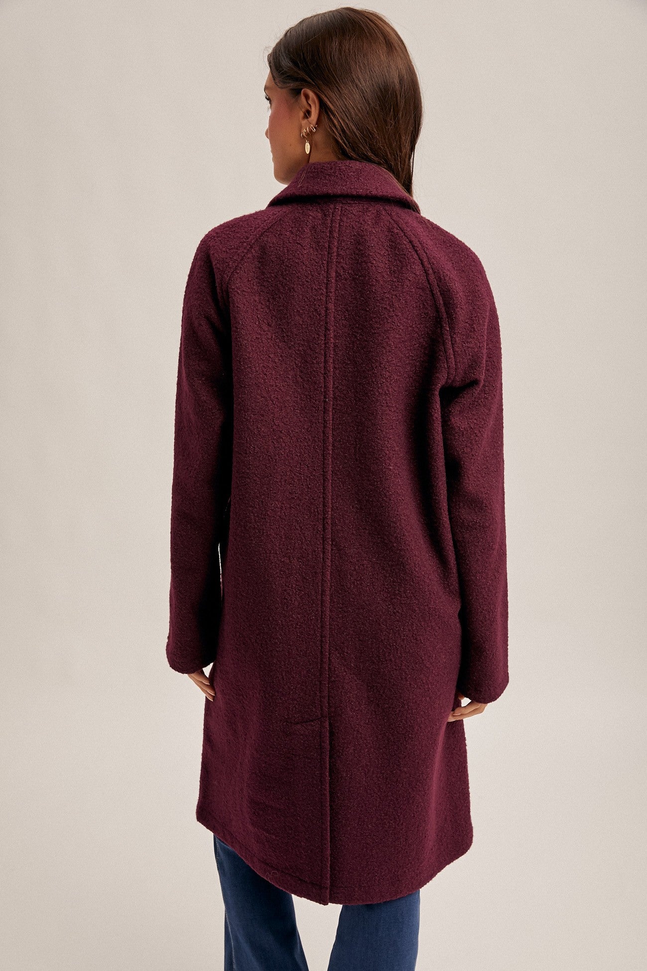 Teddy Texture Button Down Coat in Plum