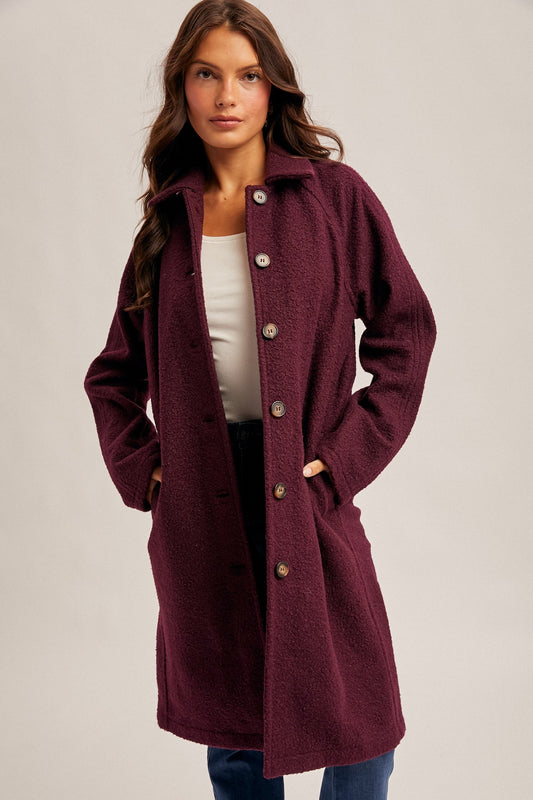 Teddy Texture Button Down Coat in Plum
