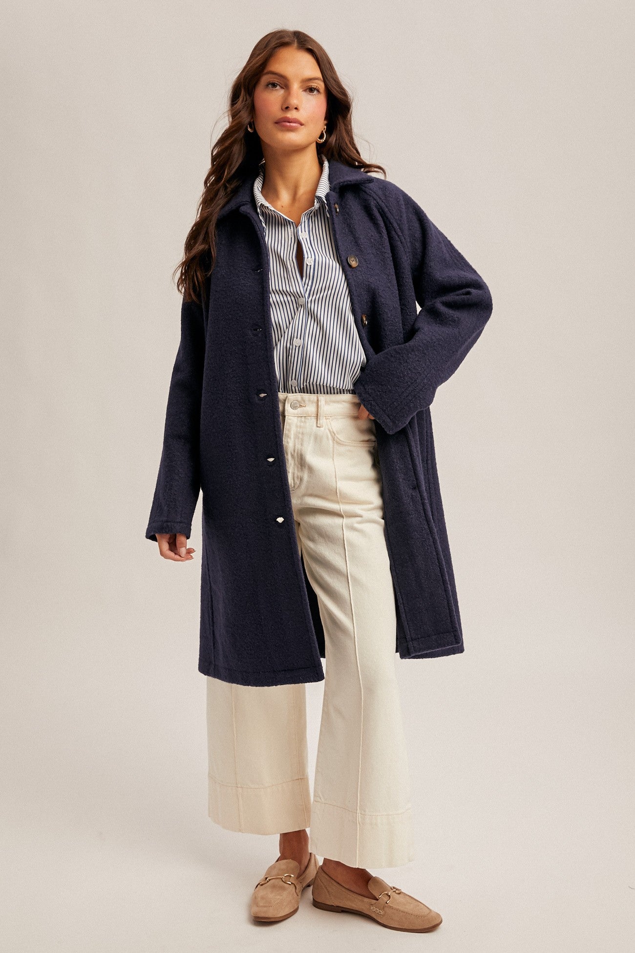 Teddy Texture Button Down Coat in Navy