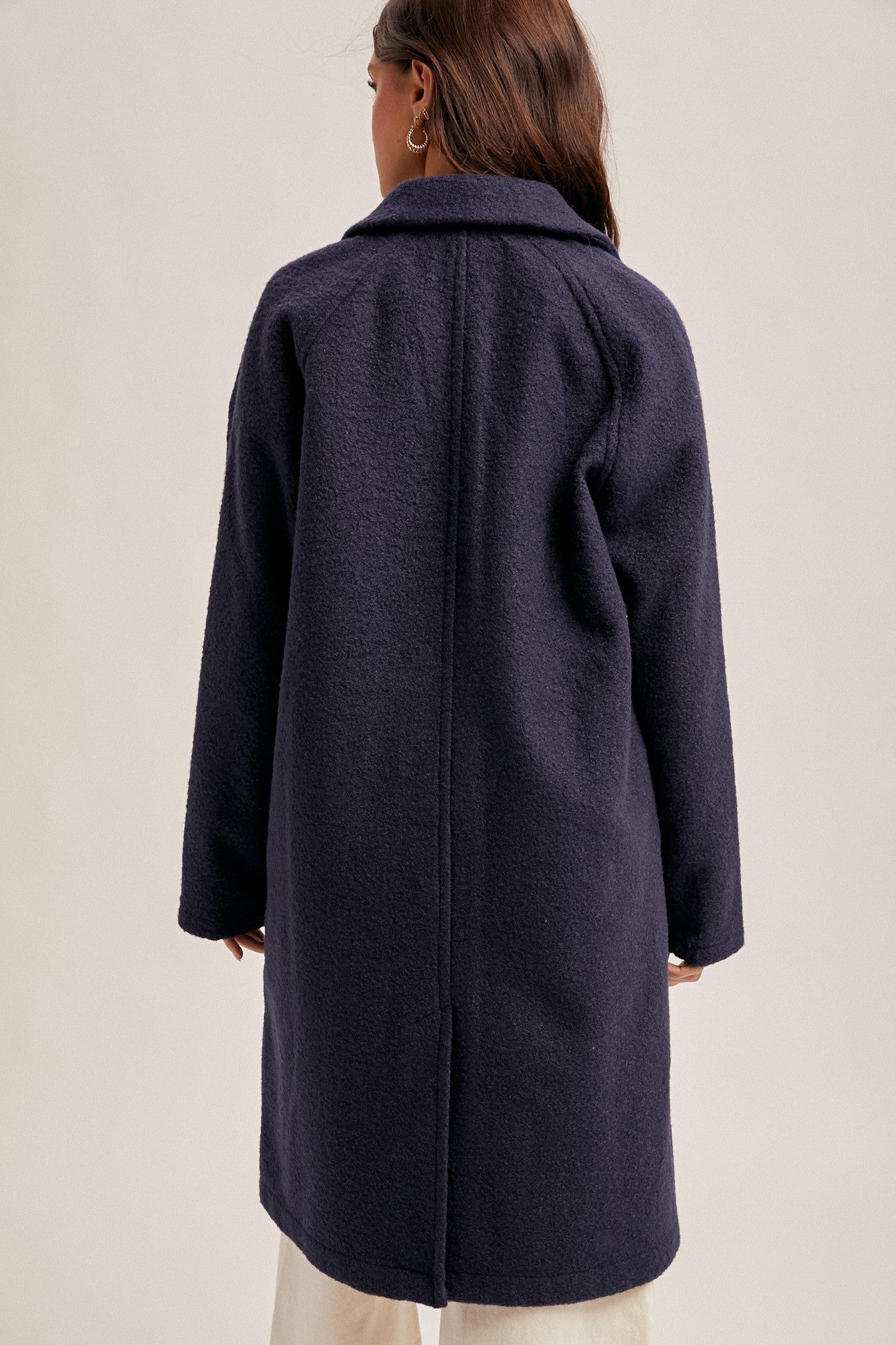 Teddy Texture Button Down Coat in Navy