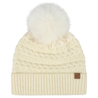 C.C. Braided Faux Fur Pom Beanie