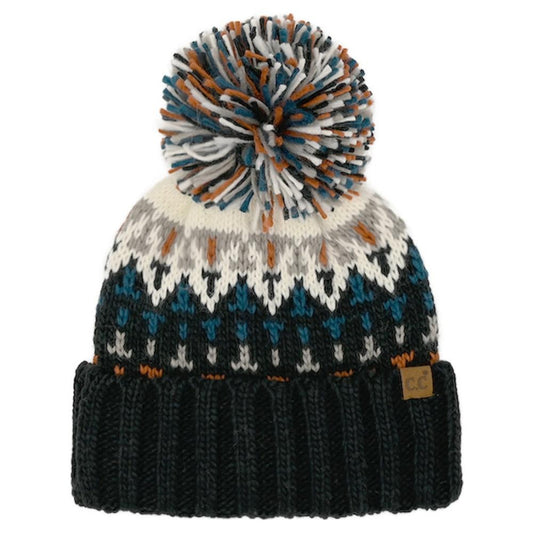 C.C. Geometric Pattern Pom Beanie