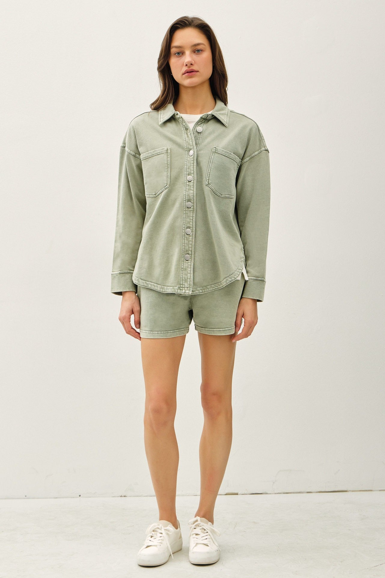 Washed Vintage Shacket in Sage