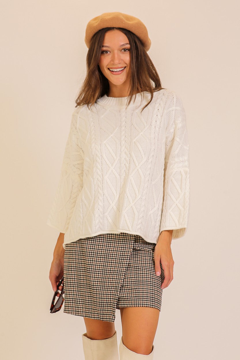 Texture Cable Knit Sweater in Ivory