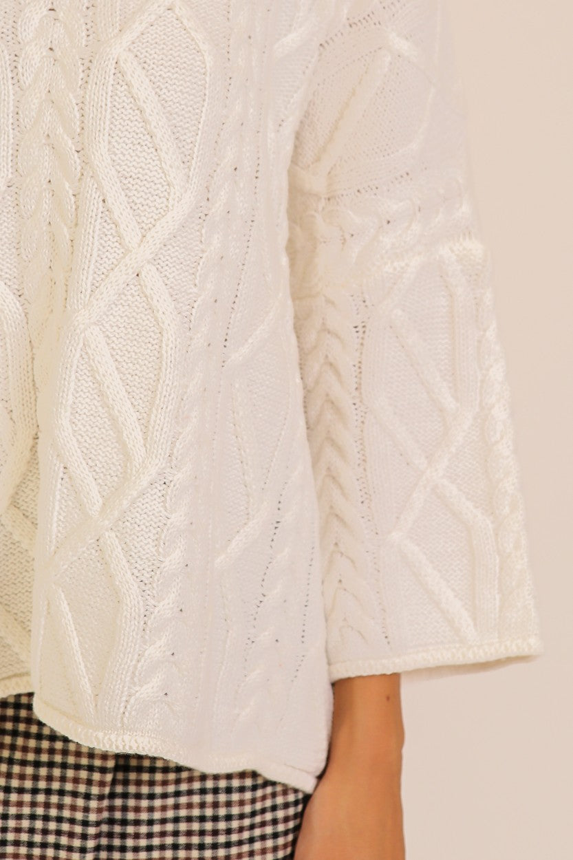 Texture Cable Knit Sweater in Ivory