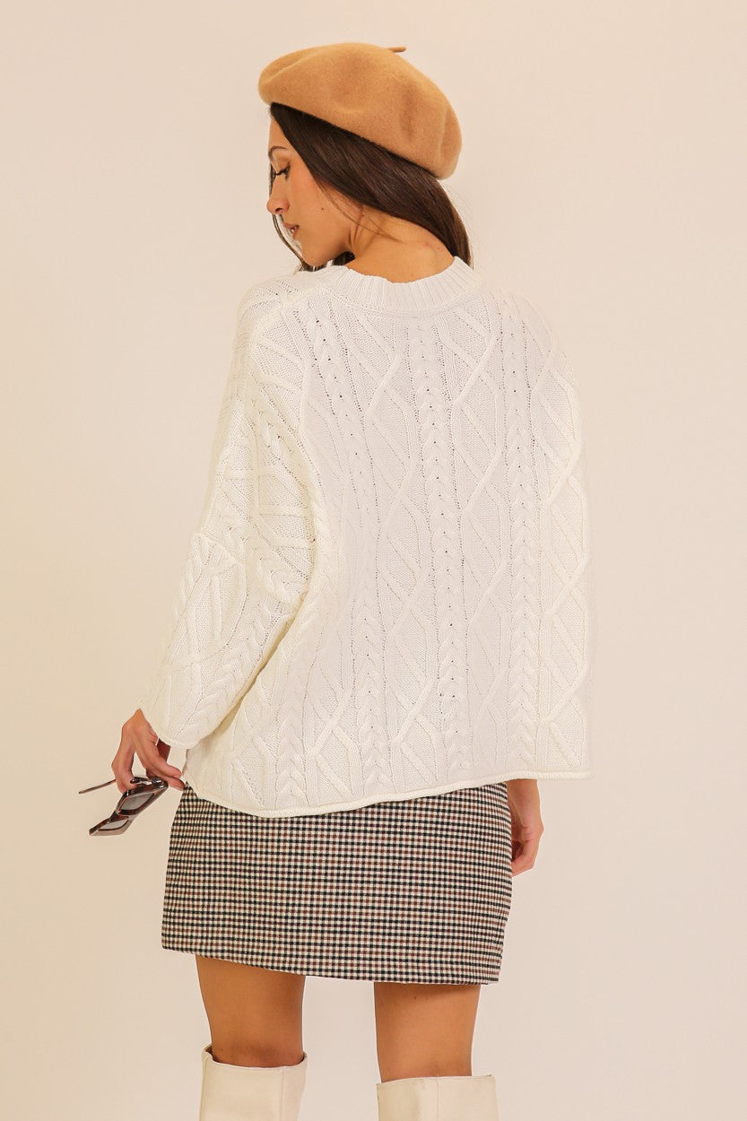 Texture Cable Knit Sweater in Ivory