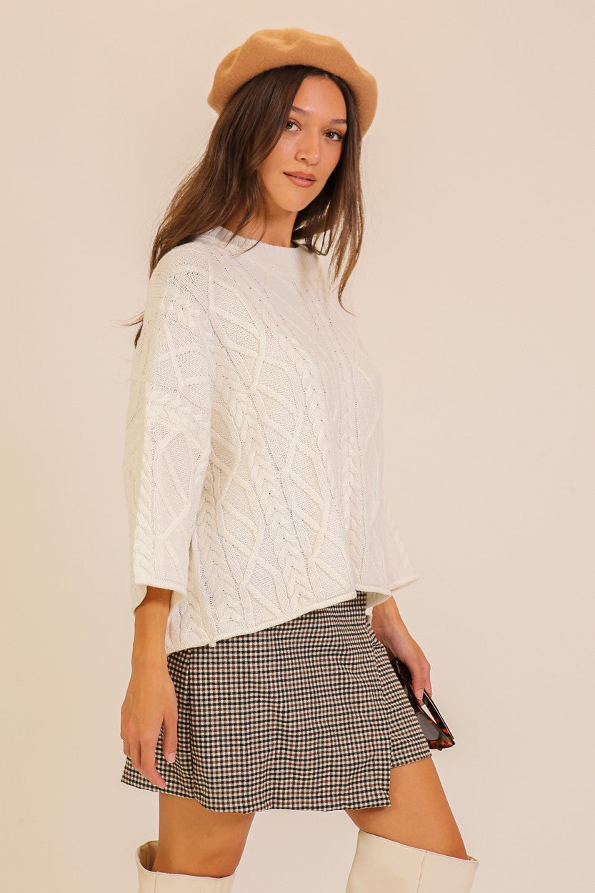 Texture Cable Knit Sweater in Ivory