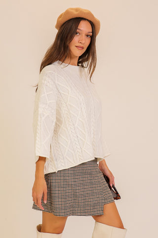 Texture Cable Knit Sweater in Ivory
