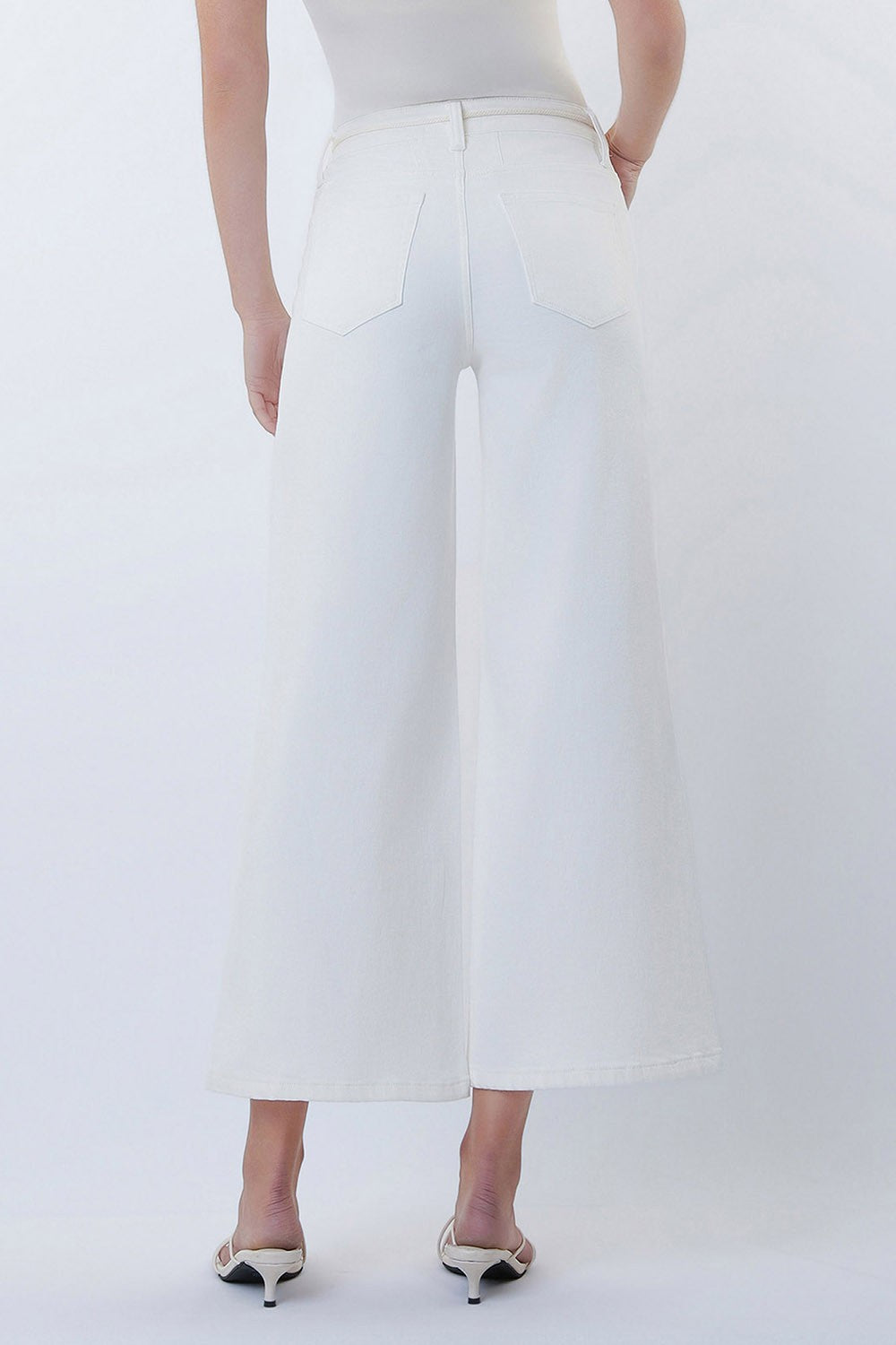 High Rise Crop Wide Leg Pants in White