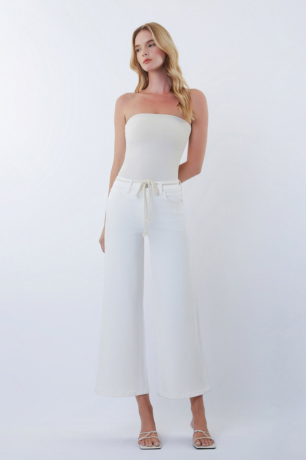 High Rise Crop Wide Leg Pants in White