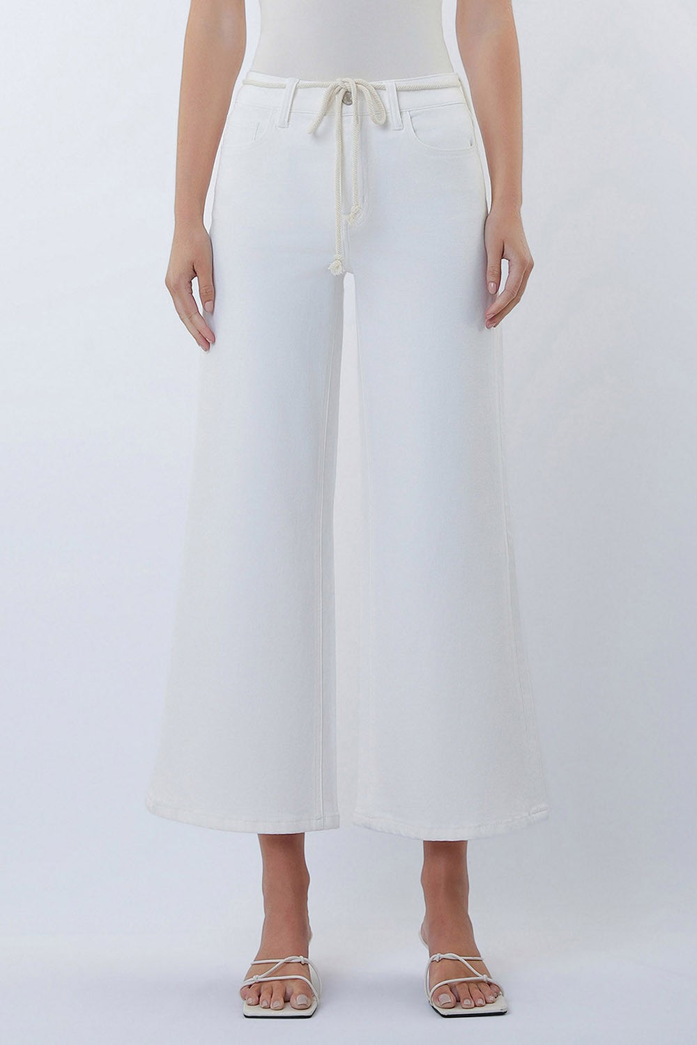 High Rise Crop Wide Leg Pants in White