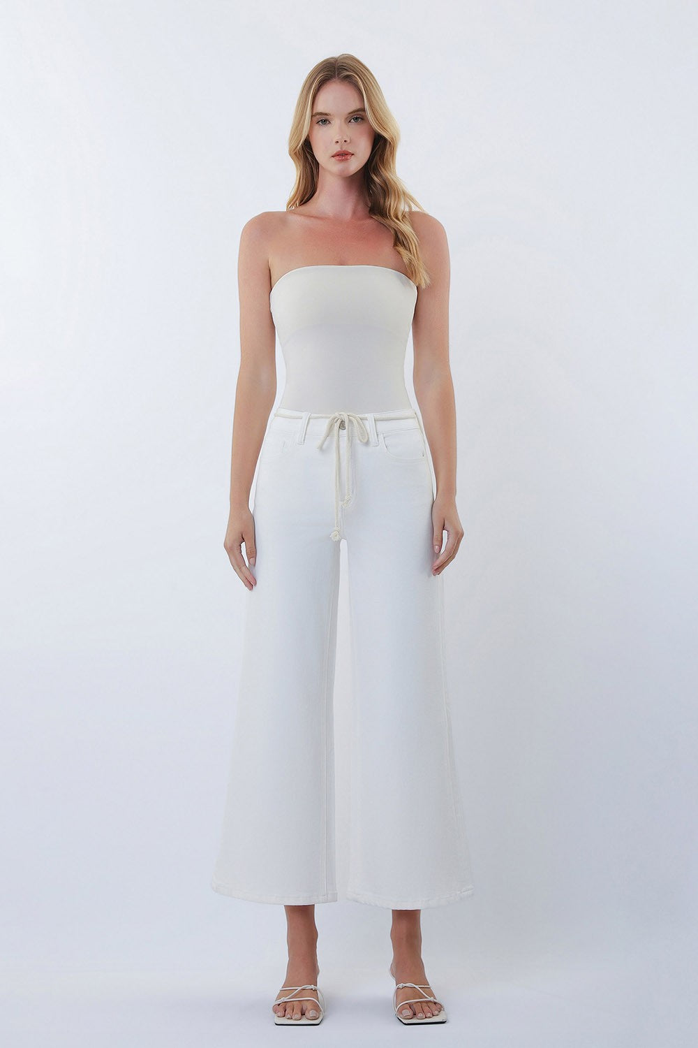 High Rise Crop Wide Leg Pants in White