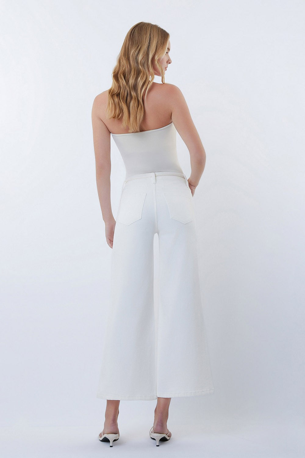 High Rise Crop Wide Leg Pants in White
