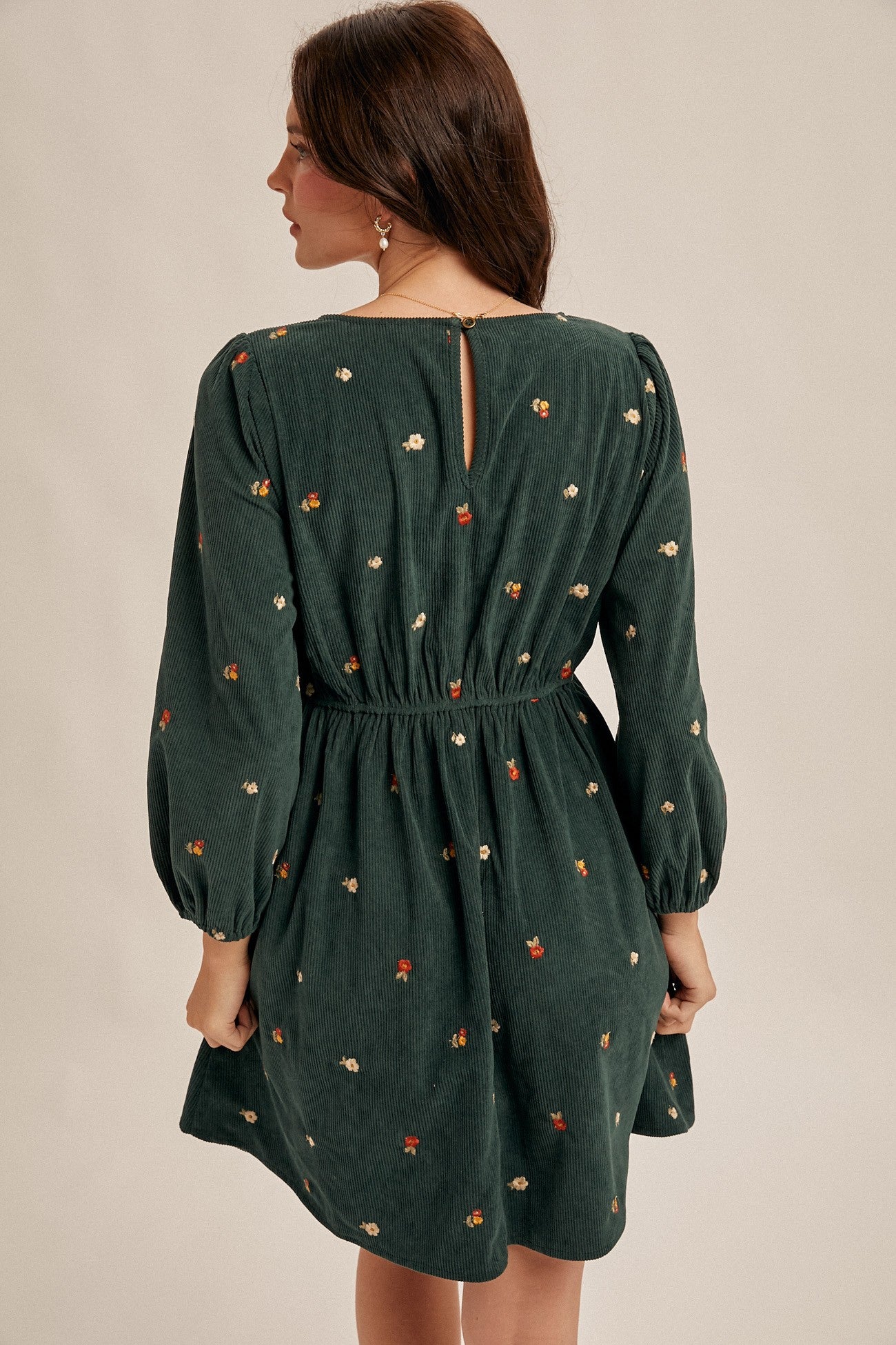 Corduroy Mini Dress in Hunter Green