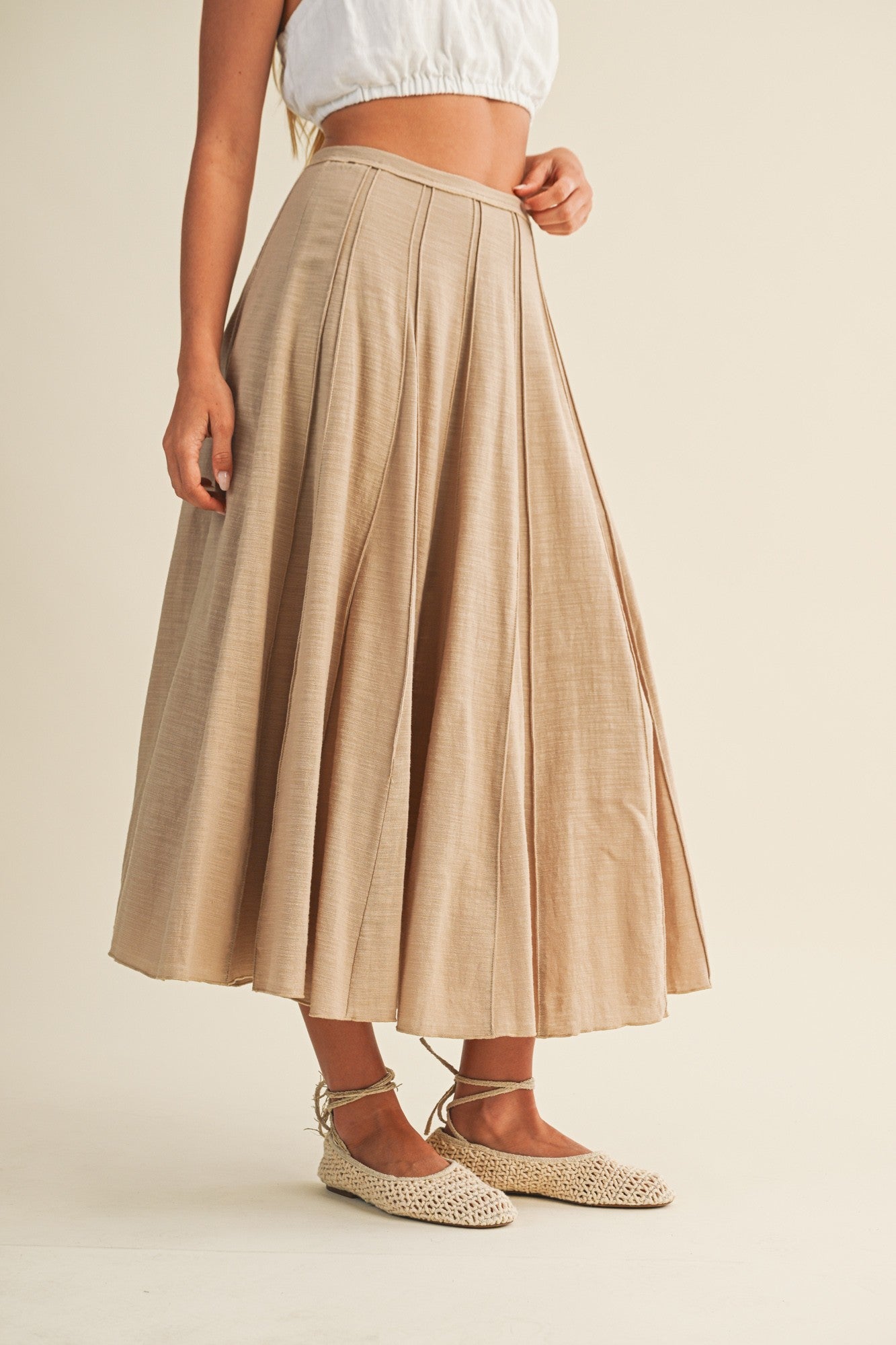 Pleated Seam Midi Skirt