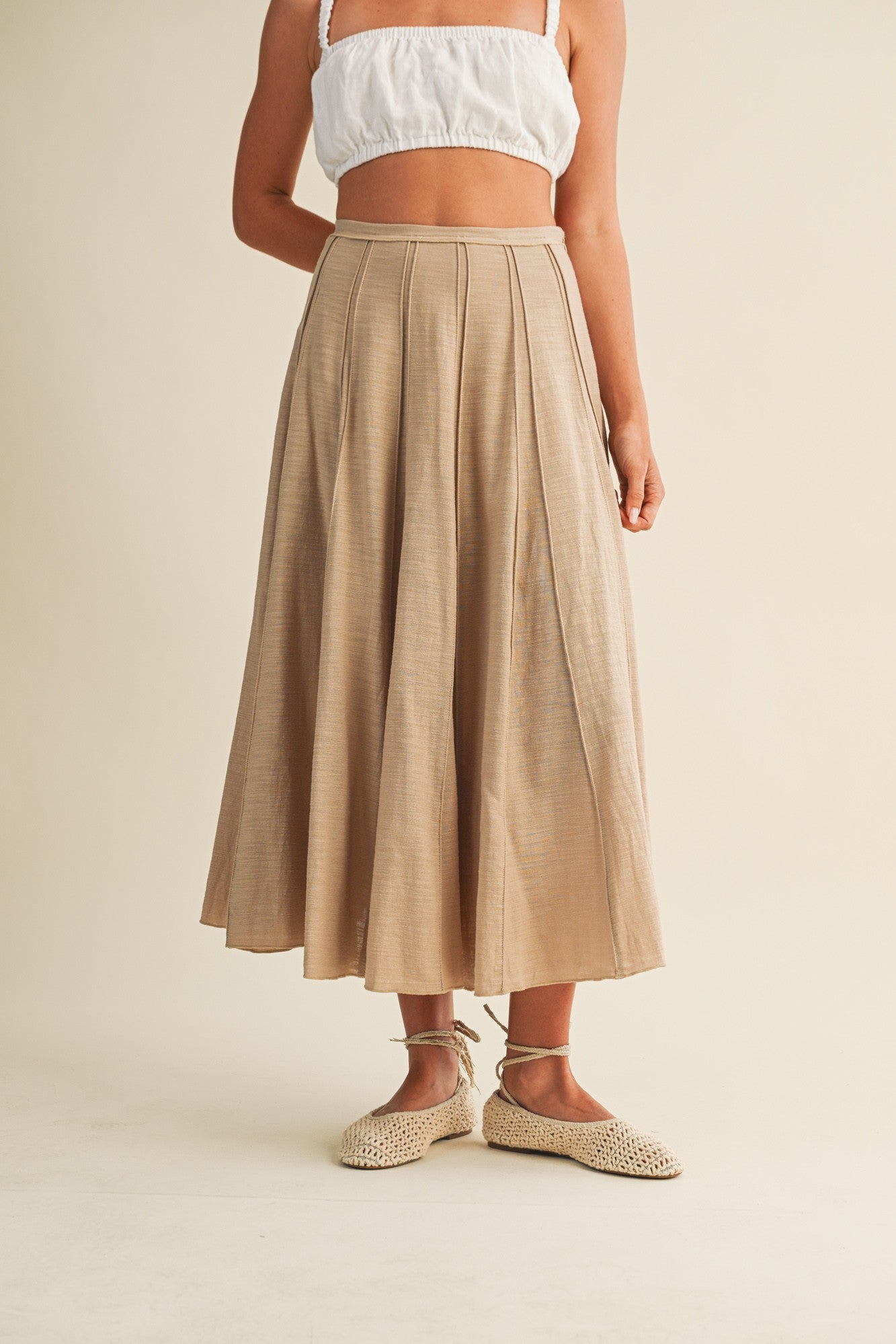 Pleated Seam Midi Skirt