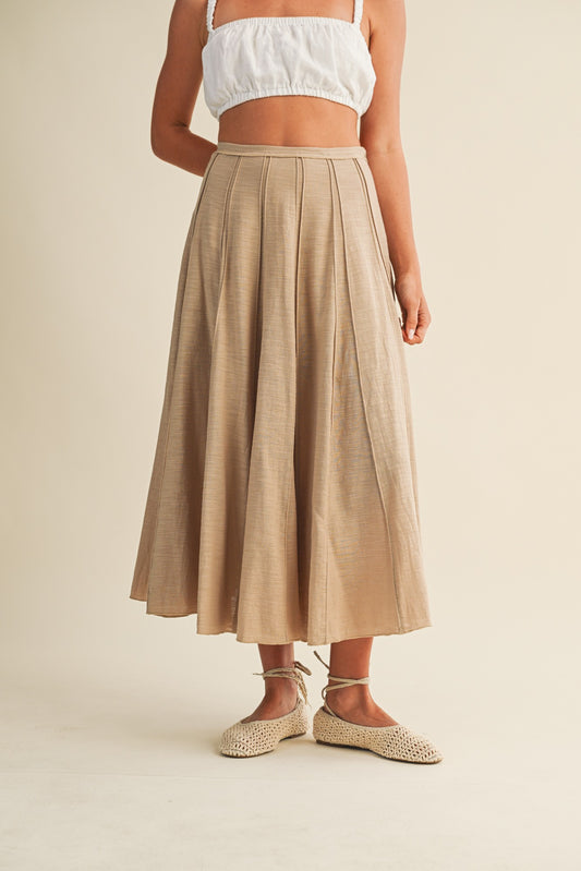Pleated Seam Midi Skirt