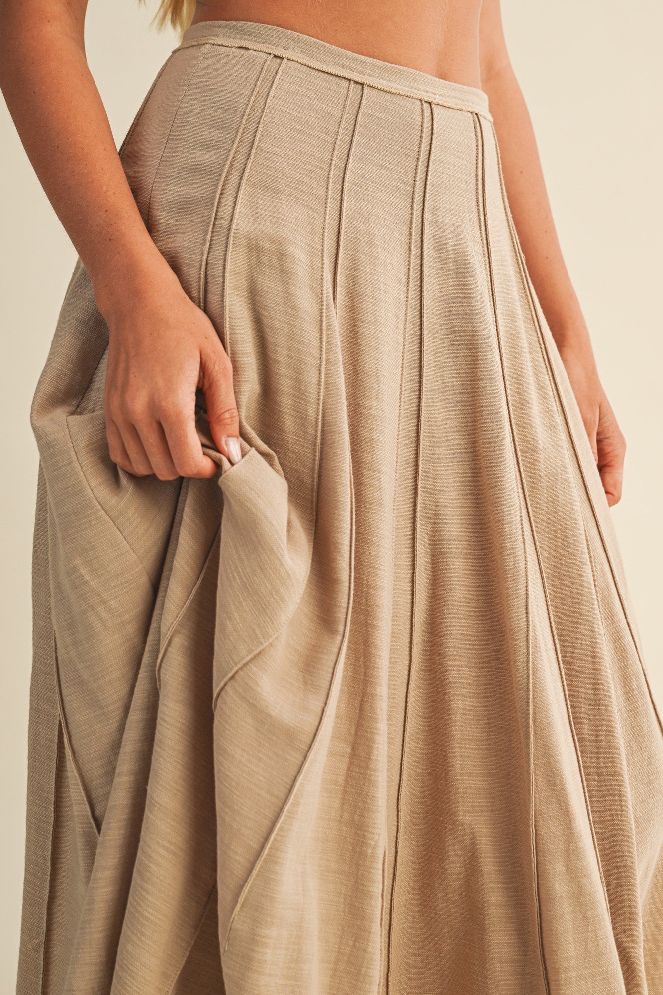 Pleated Seam Midi Skirt