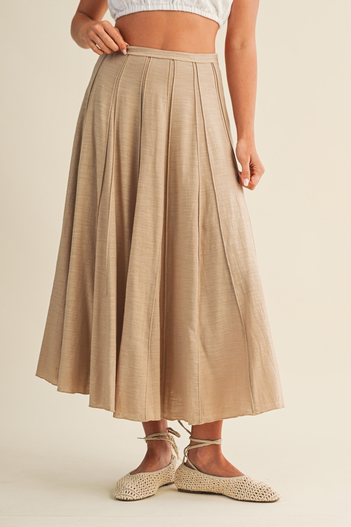 Pleated Seam Midi Skirt