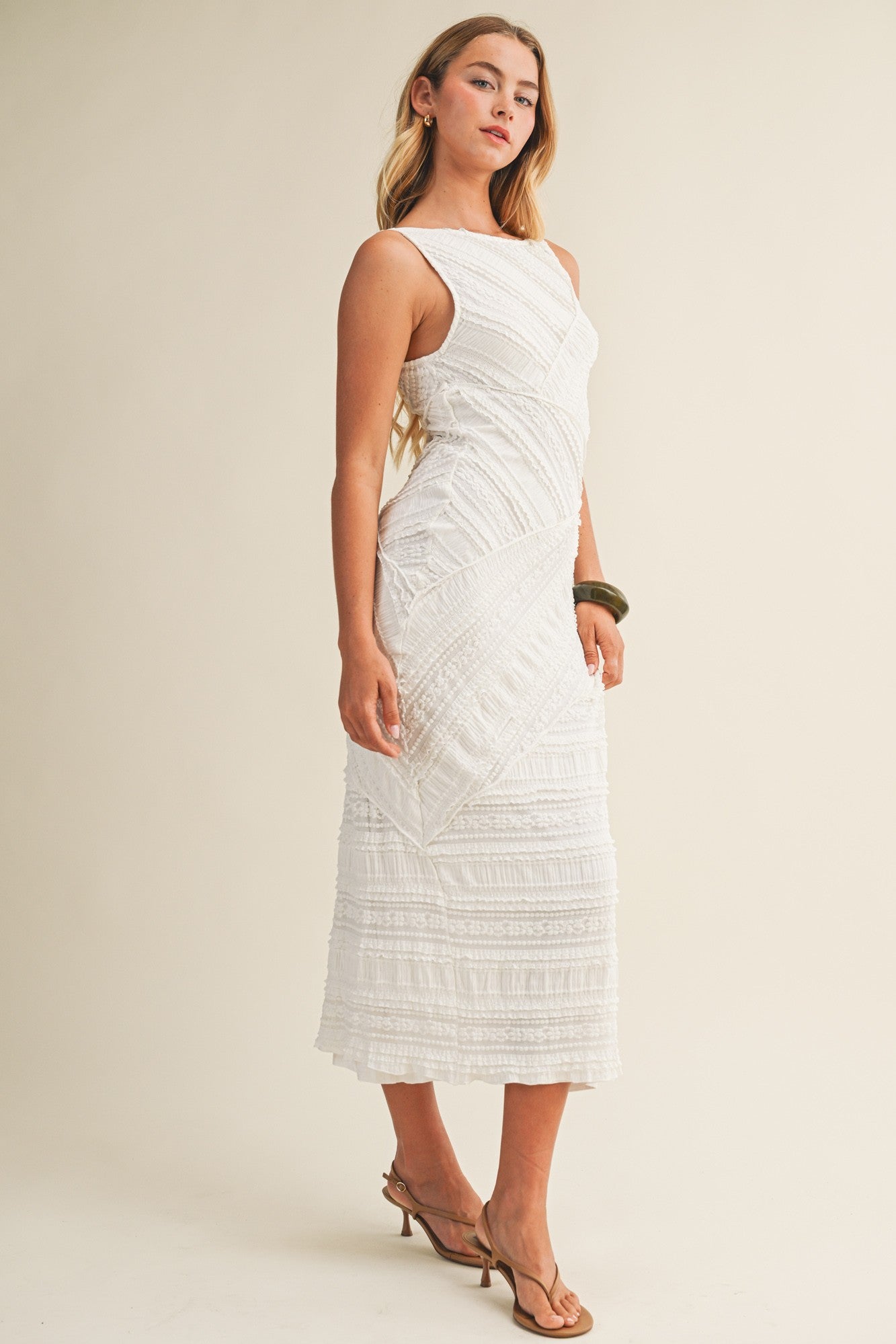 Textured Diagonal Lace Sleeveless Dress