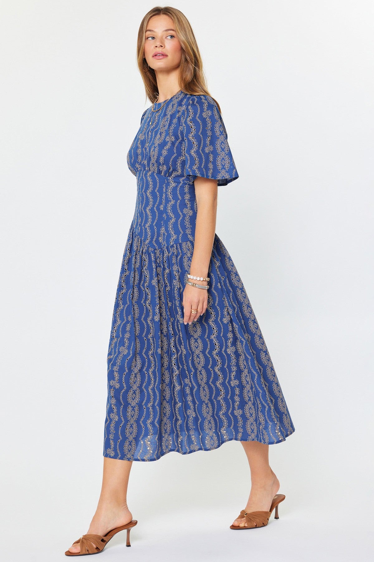 Embroidered Half Sleeve Maxi Dress