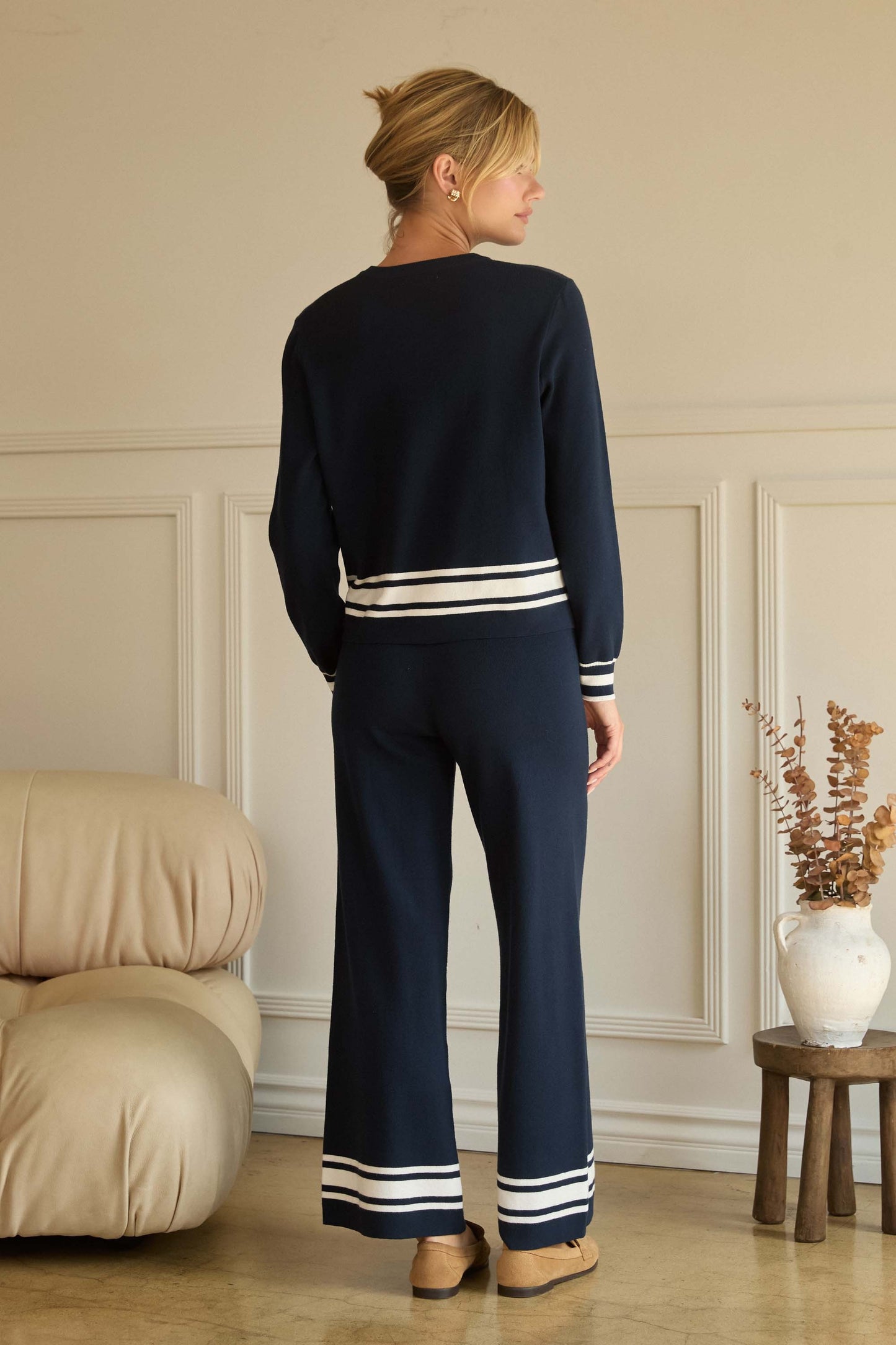 Navy Stripe Hem Sweater Pants