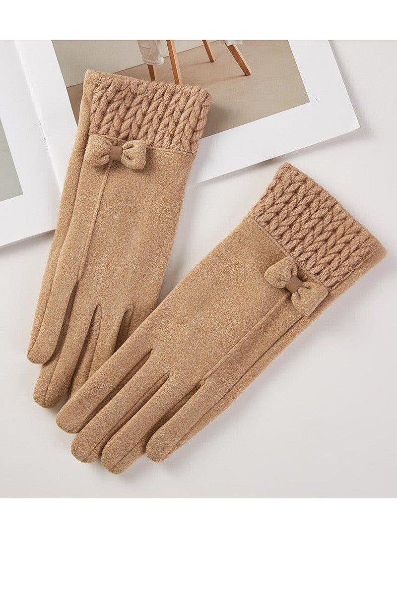 Faux Suede Bow Detail Gloves
