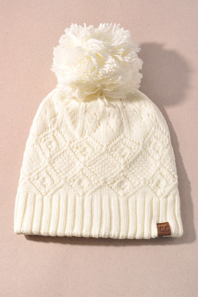 C.C. Diamond Lace Pom Pom Beanie