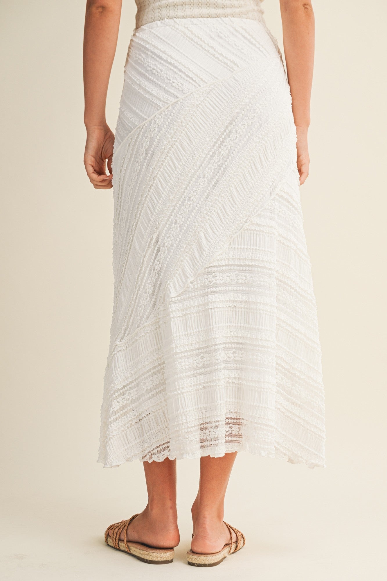 Textured Diagonal Lace Midi Skirt